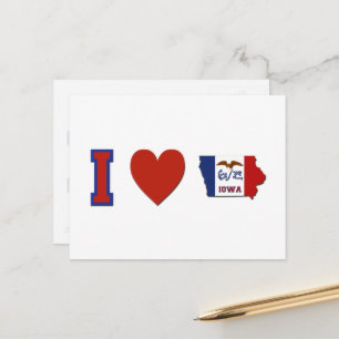 Cartão Postal Adoro Iowa Shaped State Flag Big Red Heart