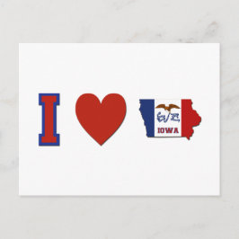 Cartão Postal Adoro Iowa Shaped State Flag Big Red Heart
