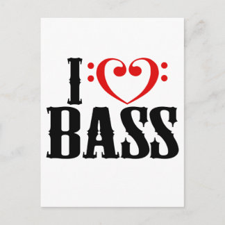 Cartão Postal Adoro o Bass, com o Bass Clef Heart