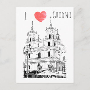 Cartão Postal Adoro o desenho da arquitetura do Grodno Belarus