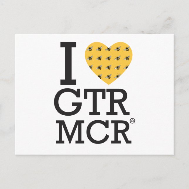Cartão Postal Adoro o Grande Manchester / Eu amo o GTR MCR (Frente)