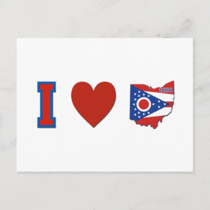 Cartão Postal Adoro Ohio Shaped State Flag e Big Red Heart