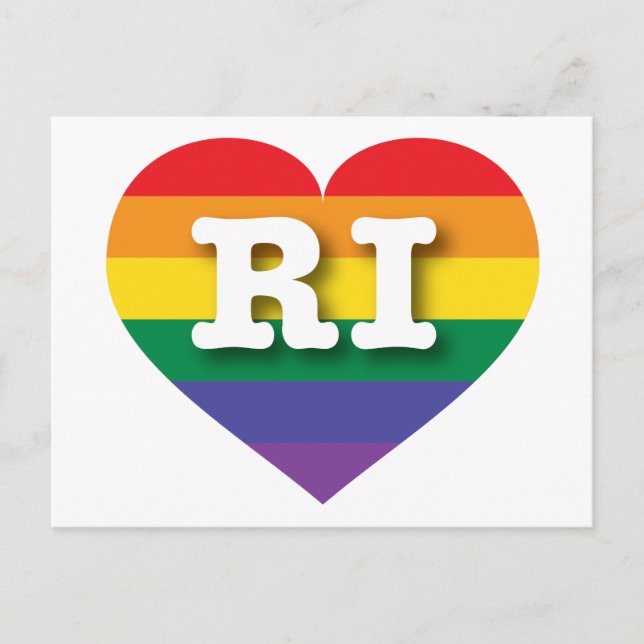 Cartão Postal Adoro Rhode Island Rainbow Heart (Frente)