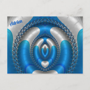 Cartão Postal ADRIEN Bright!~ Blue White 3D Design Fractal ~