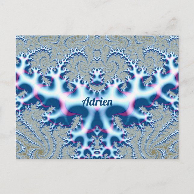 Cartão Postal ADRIEN ~ Icy White e Blue 3D Design Fractal ~ (Frente)