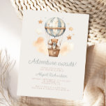 Cartão Postal Adventure Aguarda Chá de fraldas Teddy Bear Boy<br><div class="desc">Este cartão postal de chá de fraldas bonito apresenta um doce ursinho de cor d'água em um balão de ar quente azul e branco listrado, acima das palavras "Aventura aguarda!" em um roteiro azul empoeirado de retrô. Personalize o texto com o nome da futura mãe no script e os detalhes...</div>