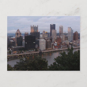 Cartão Postal Aerial Pittsburgh Skyline no pôr do sol
