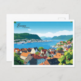 Cartão Postal Aerial View Bergen Norway Illustration Viagem