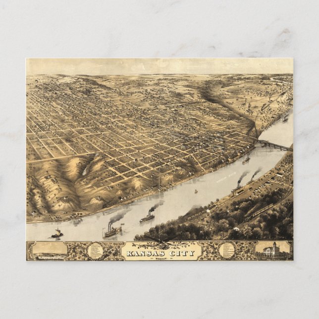 Cartão Postal Aerial View of Kansas City, Missouri (1869) (Frente)