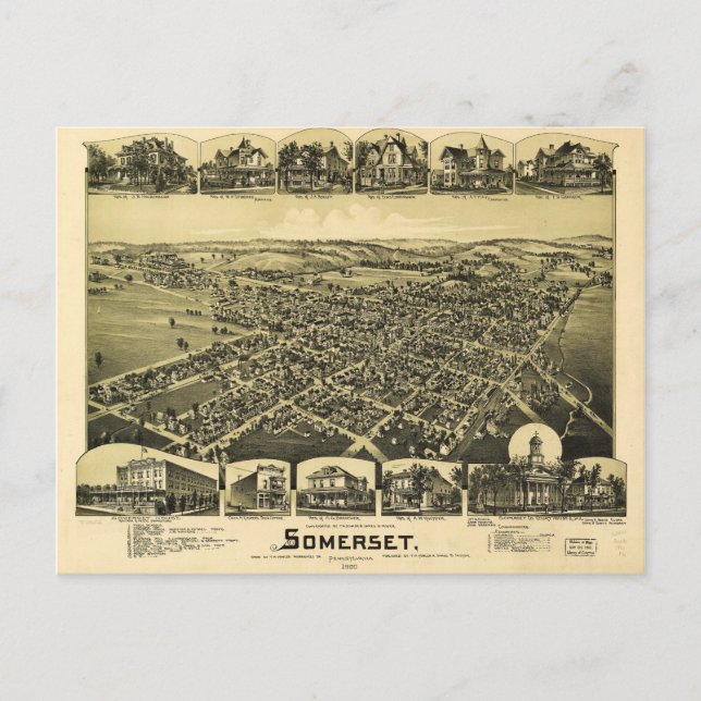 Cartão Postal Aerial View of Somerset, Pensilvânia (1900) (Frente)