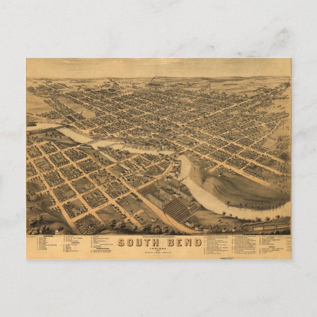 Cartão Postal Aerial View of South Bend, Indiana (1874) (Frente)