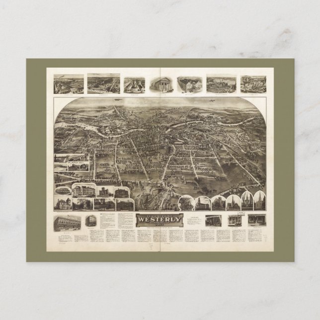 Cartão Postal Aero View of Westerly, Rhode Island (1911) (Frente)