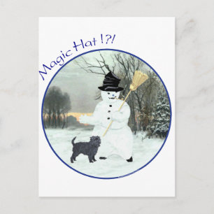 Cartão Postal Affenpinscher e Boneco de Neve