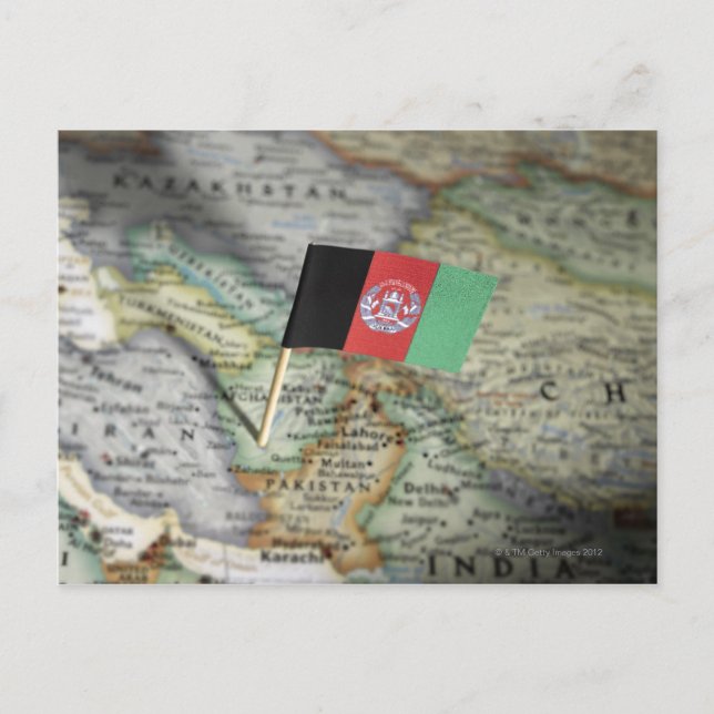 Cartão Postal Afghanistan flag in map (Frente)