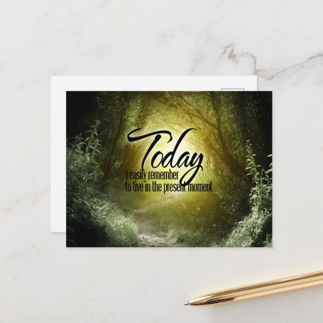 Cartão Postal Afirmação de Motivação "Ao Vivo no Presente" (Frente/Verso In Situ)