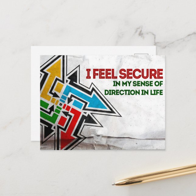 Cartão Postal Afirmação de Motivação "Eu me sinto seguro" (Frente/Verso In Situ)