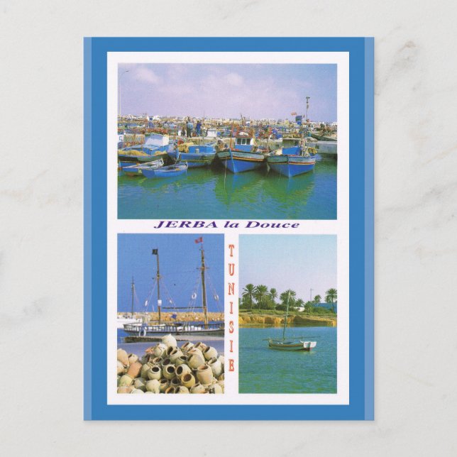 Cartão Postal África do Norte, Jerba, Tunísia, barcos no porto (Frente)