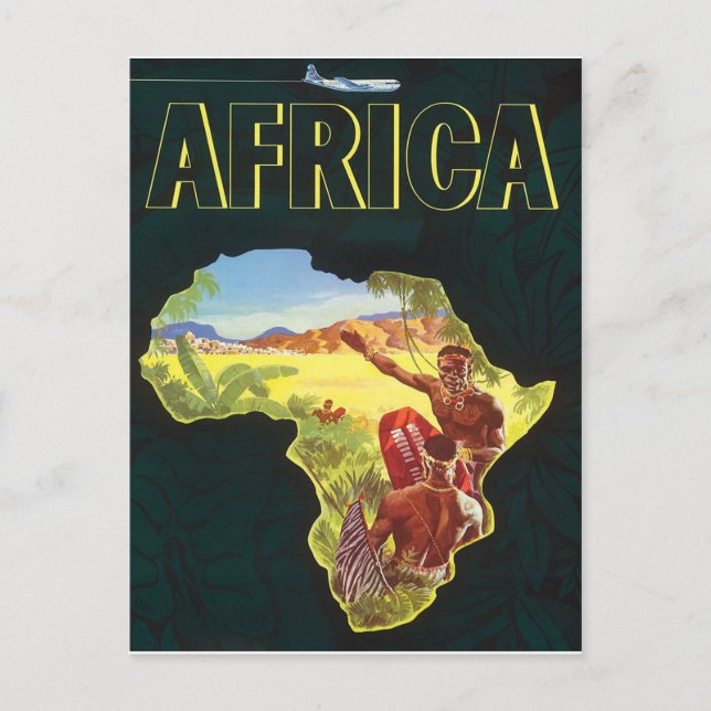 Cartão Postal África, guerreiros africanos dentro continente (Frente)