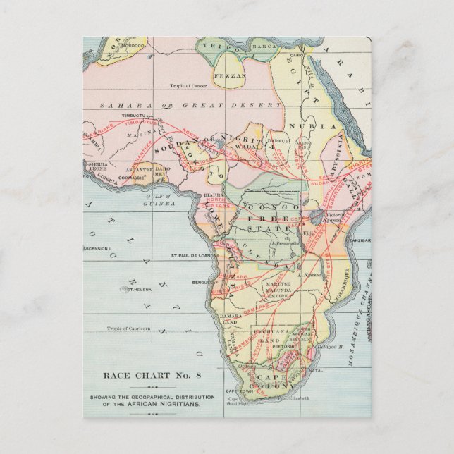 CARTÃO POSTAL ÁFRICA: MAPA, 1894 (Frente)