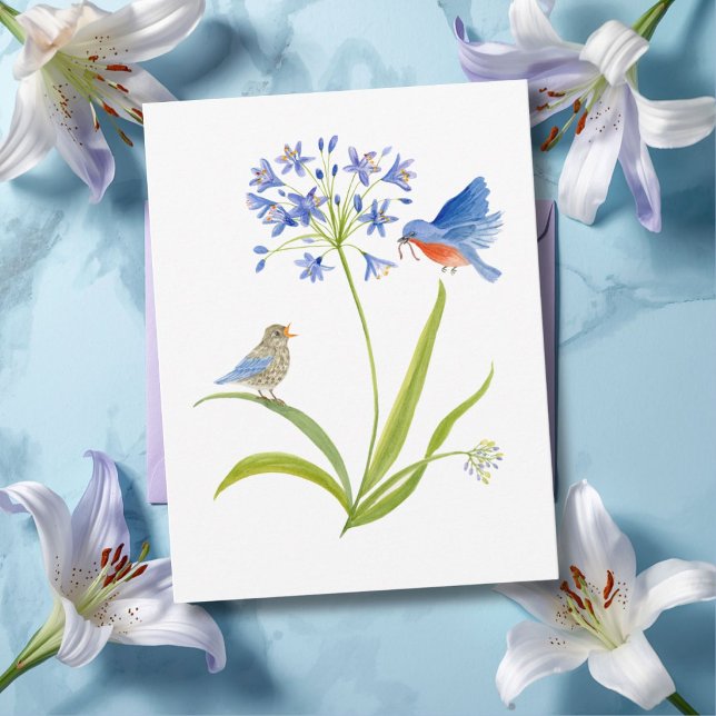 Cartão Postal African Lily with Bluebird Mother and Baby (Criador carregado)