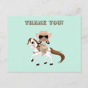 Cartão Postal Afro-americana Cowgirl on Horse Girls Obrigado