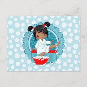 Cartão Postal Afro-Americano Spa Girl Bubbles Turquooise Red