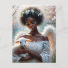 Cartão Postal Afro Angel with Lamb Postcard