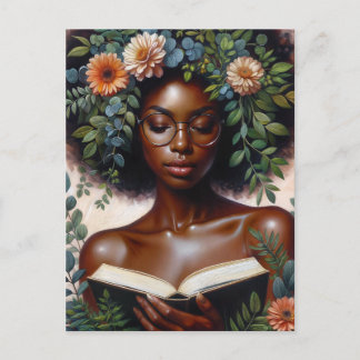 Cartão Postal Afro Botanical Woman Reading Book