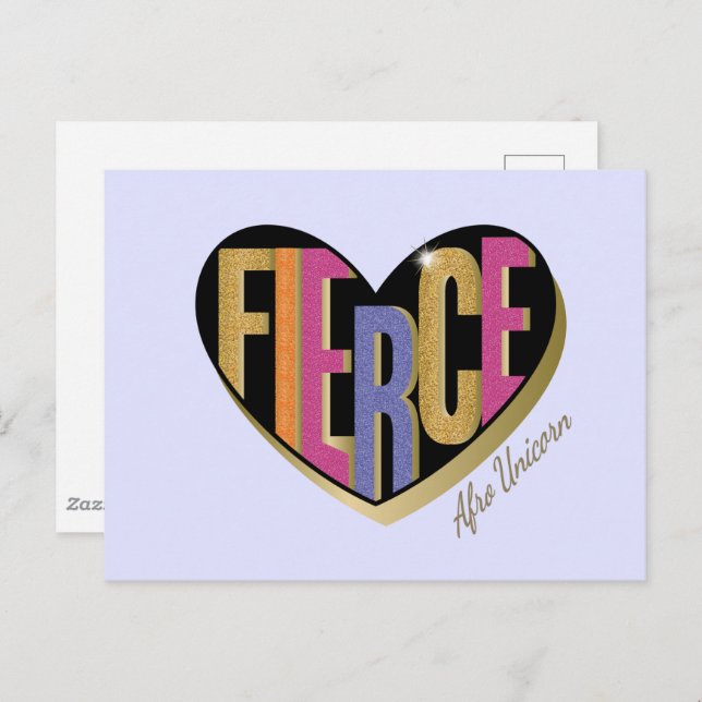Cartão Postal Afro Unicorn Fierce Heart Design (Frente/Verso)