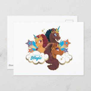 Cartão Postal Afro Unicorn "Made of Magic" Trio Design