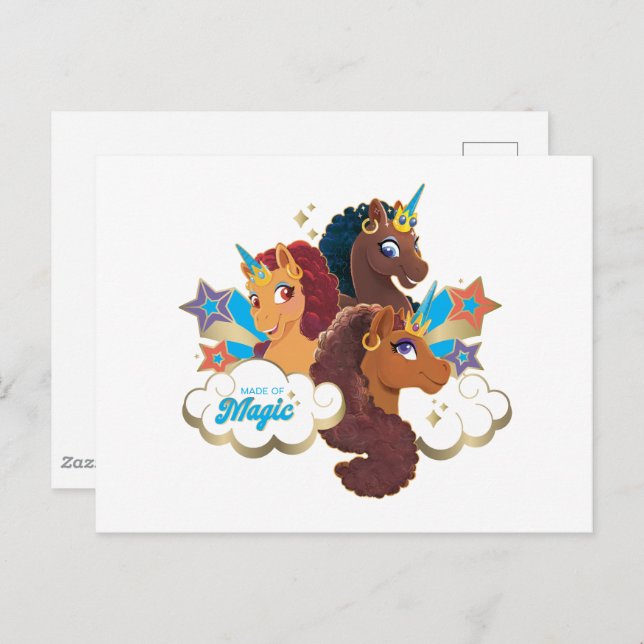 Cartão Postal Afro Unicorn "Made of Magic" Trio Design (Frente/Verso)