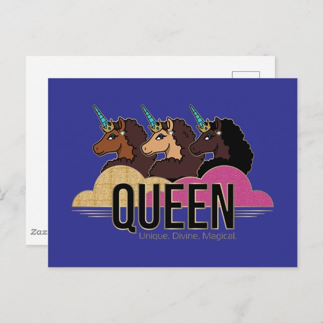 Cartão Postal Afro Unicorn Queen Trio Design (Frente/Verso)