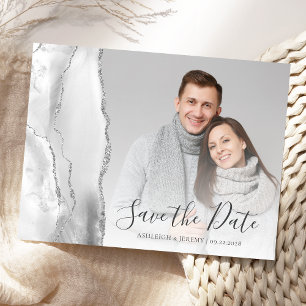 Cartão Postal Ágata Cinza Prata Personalizado Foto Salve o Dia