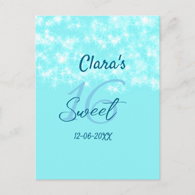 Cartão Postal Ágata turquesa azul doce 16º aniversário adicionar (Frente)