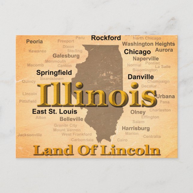 Cartão Postal Aged Illinois State Pride Map Silhouette (Frente)