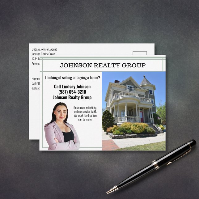 Cartão Postal Agência Imobiliária Mala Direta Moderna Sage Green (Criador carregado)