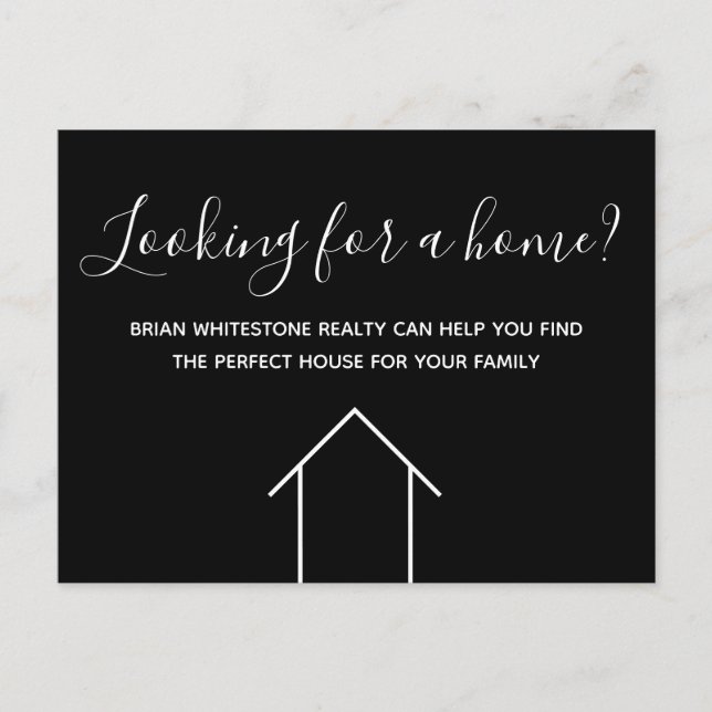 Cartão Postal Agente Imobiliário Empresa Marketing Preto Moderno (Frente)