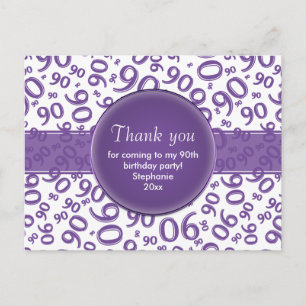 Cartão Postal Agradecer 90 Padrão de Número de Aniversário Roxo/