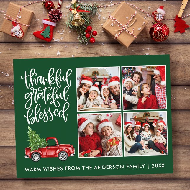 Cartão Postal Agradecido Abençoado Caminhão 4 Foto Verde (Customize to change your personalized text size or text style.)