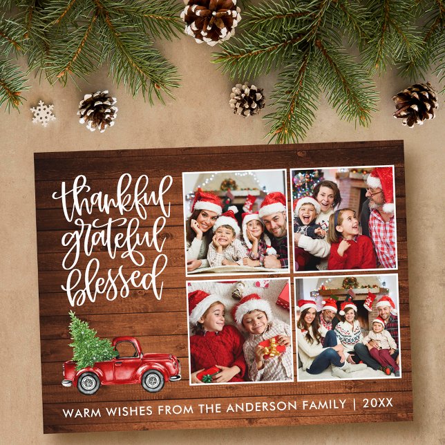 Cartão Postal Agradecido Abençoado Caminhão de Madeira 4 Foto (Customize to change your personalized text size or text style.)