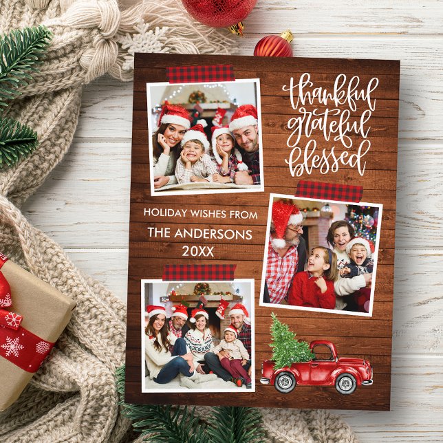 Cartão Postal Agradecido Abençoado Fita Xadrez Caminhão de Madei (Customize to change your personalized text size or text style.)