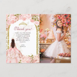 Cartão Postal Agradecimento Blush Rosa Floral Foto Quinceañera