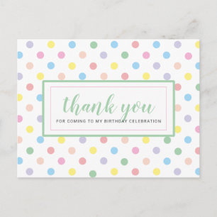 Cartão Postal Agradecimento de Aniversário com Pontinhos Pastel