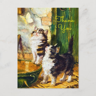 Cartão Postal Agradecimento de Arte de Borboleta de Gatinhos Cur