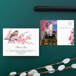 Cartão Postal Agradecimento de Casamento Aquarela Flor de Cereje