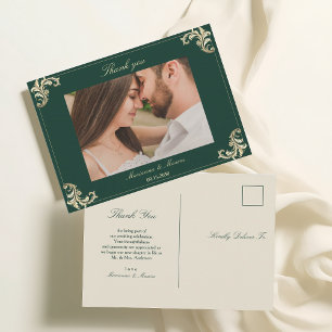 Cartão Postal Agradecimento de Casamento Barroco em Ouro Verde E