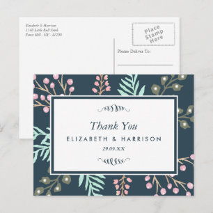 Cartão Postal Agradecimento de Casamento Botânico Caprichoso de