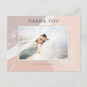Cartão Postal Agradecimento de Casamento Botânico Moderno Rosa P