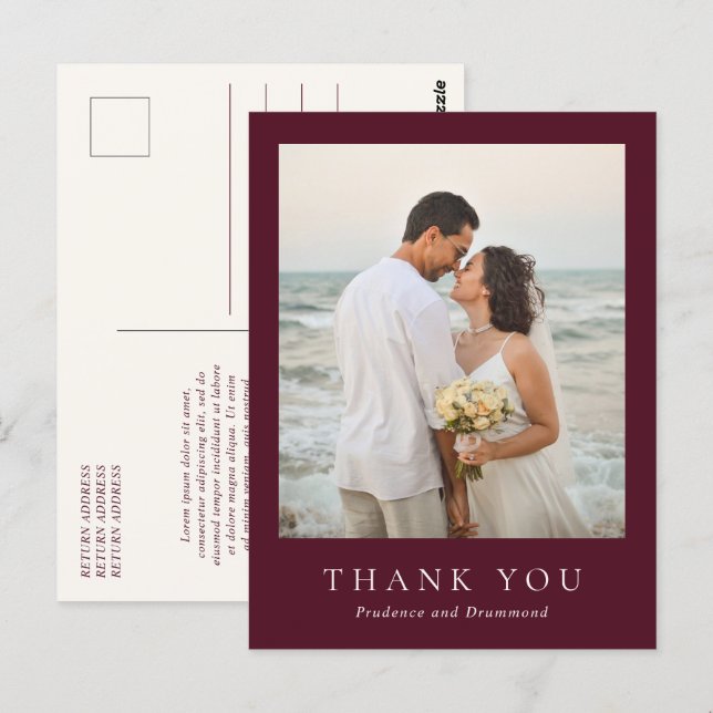 Cartão Postal Agradecimento de Casamento Clássico Elegante Burgu (Frente/Verso)