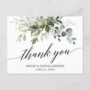 Cartão Postal Agradecimento de Casamento com Caligrafia em Aquar